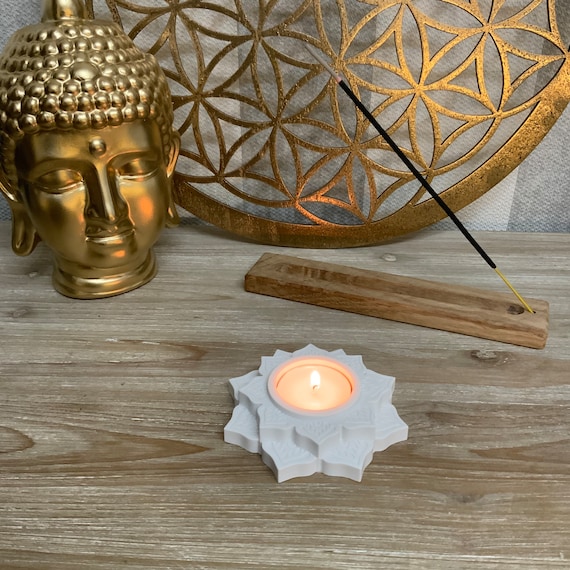 Tealight holder Spiritual Yoga Gift Idea Lotus Lotus Blossom Flower Raysin Candle Tealight Gift Decoration Home Boho