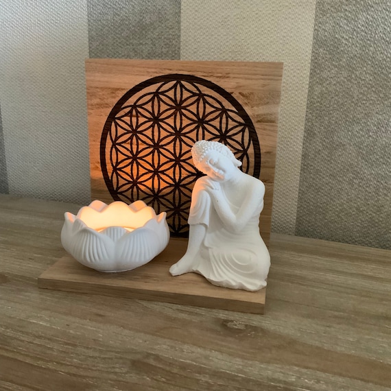 Gift set gift idea Buddha candle candle holder oak wood yoga spiritual namaste esoteric thank you gift decoration