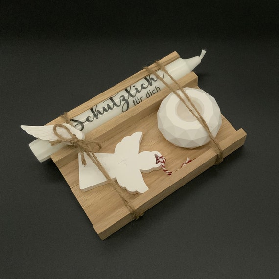 Guardian angel gift set gift idea gift angel candle candle holder candlestick wood oak wood lucky charm driver's license birthday