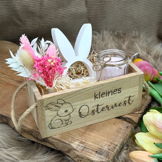 Gift basket small Easter nest gift Easter wooden box candle basket gift wrapping rabbit souvenir