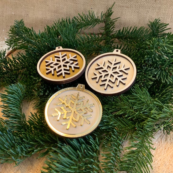 Snowflake Pendant Gold Christmas Christmas Tree Christmas Tree Decoration Decoration gift idea wood