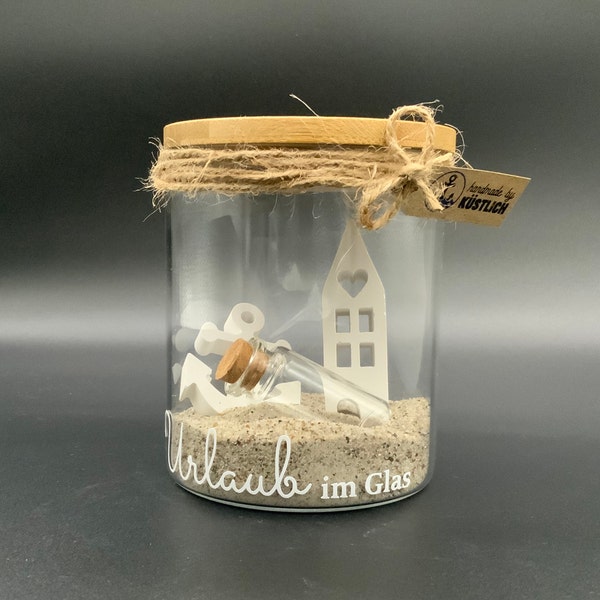 Urlaub im Glas geschenkidee flaschenpost Ostsee maritim Häuschen Anker Sand Geschenk Geldgeschenk haus