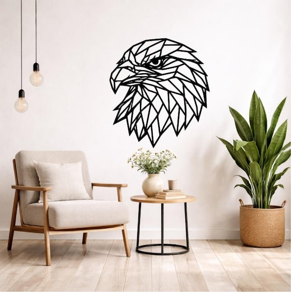 Eagle Wall Decor Wood Geometric Silhouette | Modern Animal Wall Decoration Modern Wall Art Black or Colored