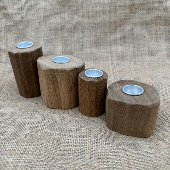 4x candle holders oak rustic wood Christmas Advent XMAS stick candles gold candles Christmas rustic candle holder handmade decoration