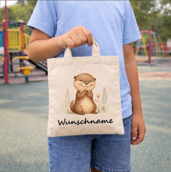 Otter Kindergarten, personalized bag, change of clothes, gym bag, jute bag, sports bag, tote bag, fabric bag, printed design