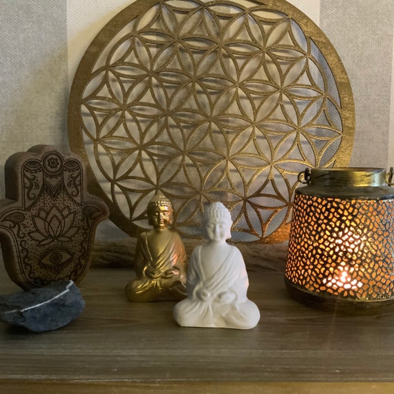 Buddha Meditation Raysin Buddha Figure Yoga Sculpture Fengshui Statue Asian Figure Amitabha Buddhist Sculpture Asia Gold Black White