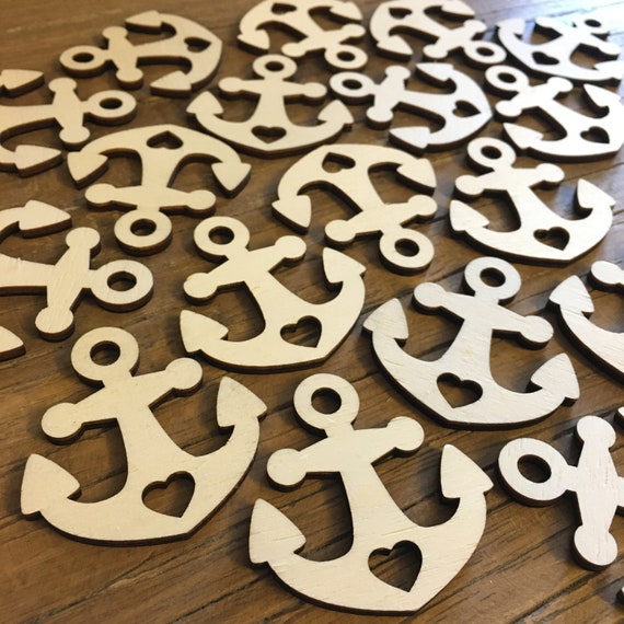 50x Maritime Decoration Anchor with Heart Table Decoration Scatter Decoration Craft Wood Sailing Baltic Sea Moin Love Wedding
