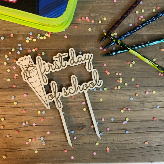 School enrollment School start School child First day of school Topper Cake topper Wooden school cone