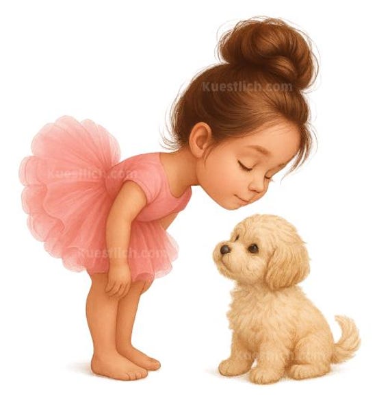 Iron-on image girl with dog digital transfer pink tutu ballerina iron-on image children's clothing shirts gym bag gifts 15 cm Maltipoo