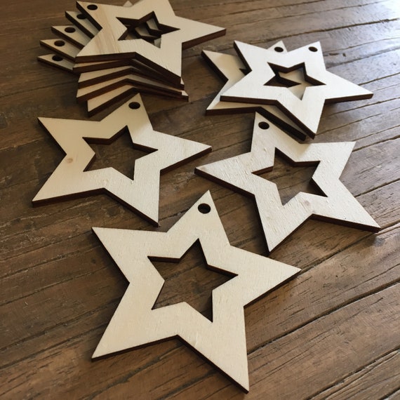 10 x Star Pendant XMAS Wooden Christmas Tree Decorations Christmas tree