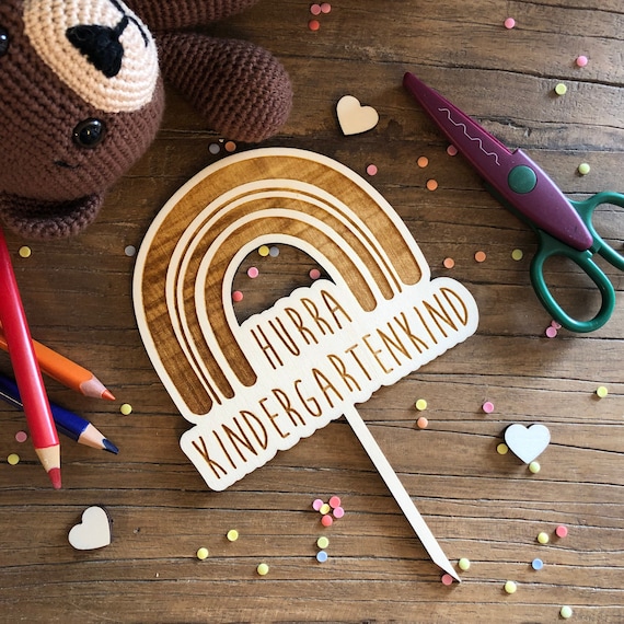 Hurray Kindergarten Cake Topper Wood Child Celebration Kindergarten Child Cake Kita
