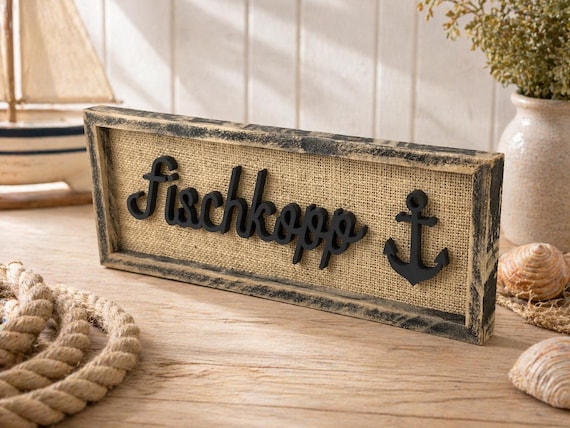 Maritime picture, fish head, decorative wall art, Baltic Sea, wood, unique gift, anchor, sea, decorative picture