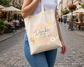 Borsa per maestra d'asilo, grazie per il tempo colorato trascorso insieme, saluto, asilo nido, doposcuola, babysitter, educatrice, borsa di ringraziamento, stampa colorata, scuola, primo giorno di scuola
