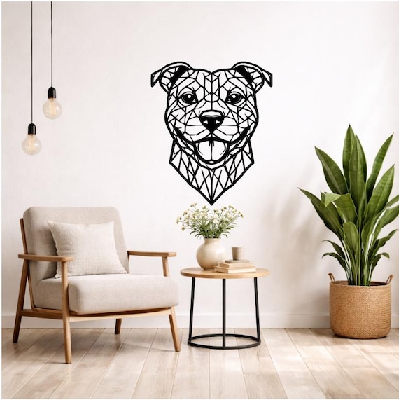 Pitbull Wall Decor Wood Geometric Silhouette | Modern Animal Wall Decoration Modern Wall Art Black or Colored Pet