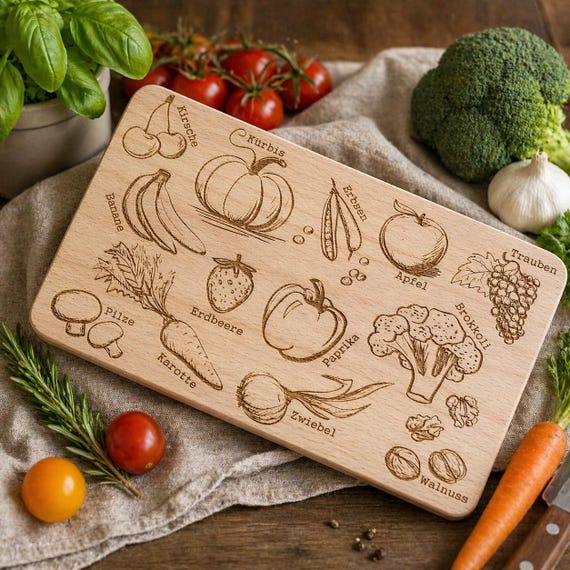 1 x Children's cutting board, vegetable and fruit learning board, engraved breakfast board