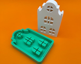 Moule en silicone pour maison de canal, moule de coulée en silicone, moule décoratif en béton, composé de coulée, maison de ville, cadeau