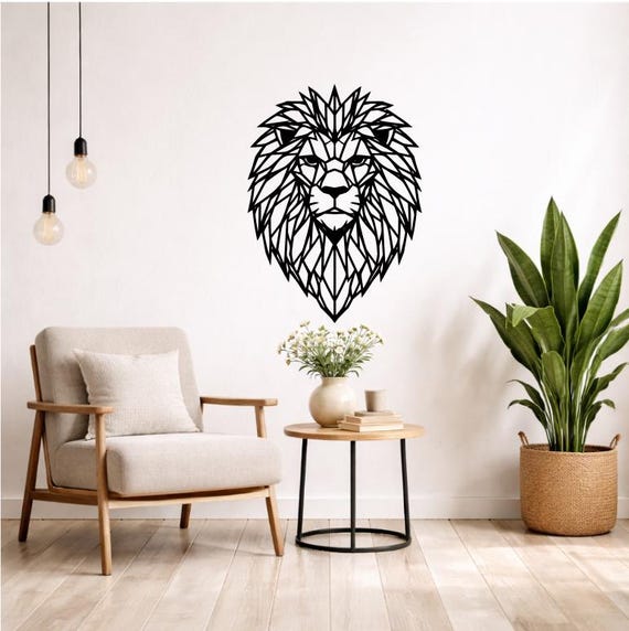 Lion Wall Decor Wood Geometric Silhouette | Modern Animal Wall Decoration Modern Wall Art Black or Colored Pet