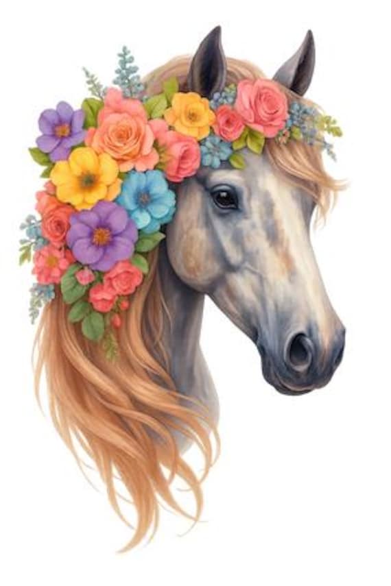 Iron-on image horse with flower wreath 15 cm digital transfer iron-on image for children's clothing shirts gym bag rider horse fans horse girl