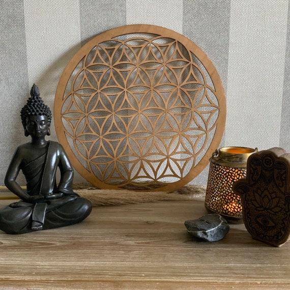 Flower of Life Flower of Life Sacred Geometry Yoga Wall Decoration Dark Wood