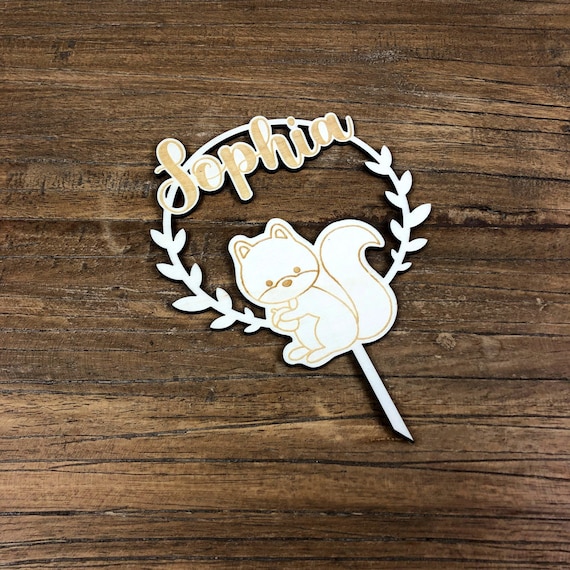 Topper forest animals name birthday squirrel desired name plug wood cake children's birthday cake topper party individual animals cake