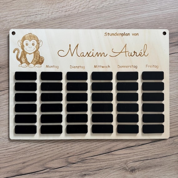 Timetable wood personalized schoolchild enrollment girl boy gift school start of school school cone animals monkey first grade 2025