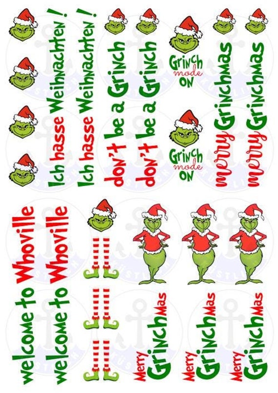 Grinch Candle Sticker XMAS Whoville Christmas Candle Sticker Foil Christmas Waterslide Film Grinchmas Candle Tattoo