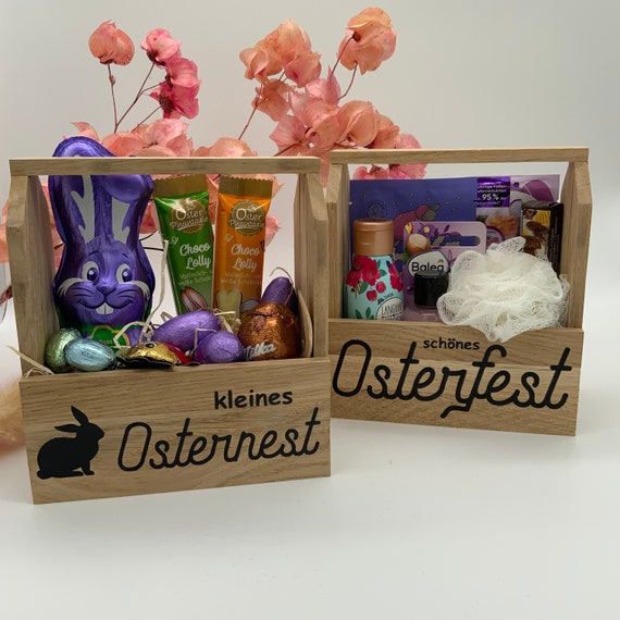 Easter wooden gift basket Easter basket gift set Easter nest gift souvenir wellness gift idea wooden basket eye mask beauty break happy
