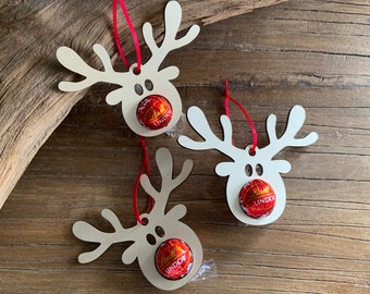 Colgante de madera de reno, praliné, bola de chocolate, idea de regalo, Navidad, tarjeta de lugar, colgante de madera, recuerdo