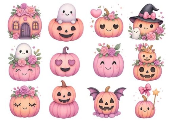 Rub-On Transfer A5 Halloween Pumpkins Pastel Pink | Scratch-off images for candles, scrapbooking, DIY, crafts & autumn decoration pumpkin