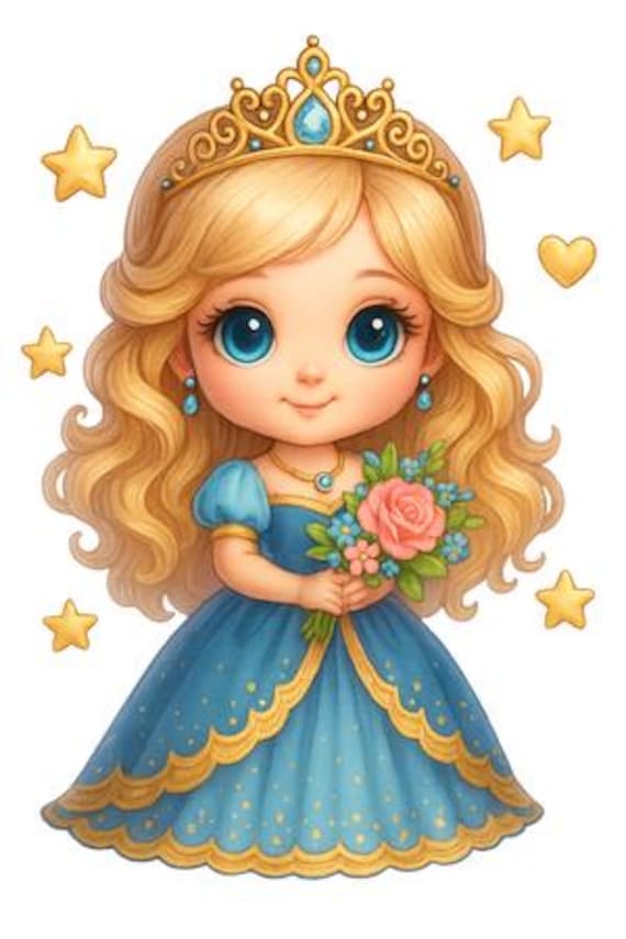 Iron-on image princess blue dress crown digital transfer iron-on image for children's clothing shirts dresses gym bags & gifts printing