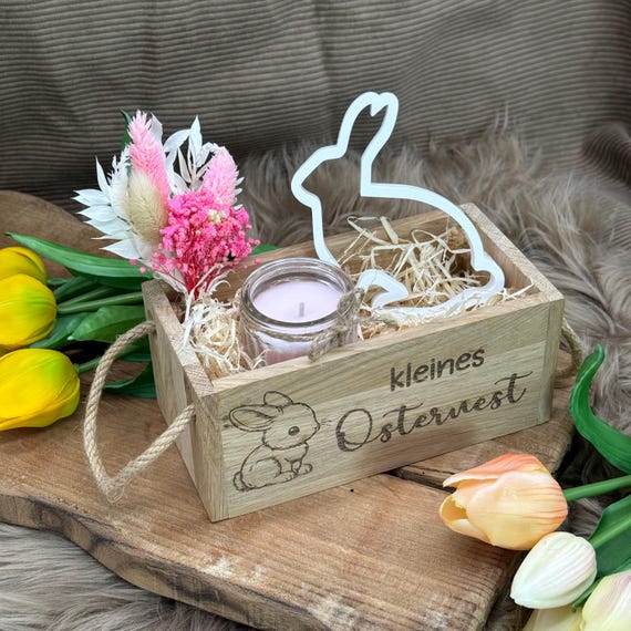 Gift basket Easter candle small Easter nest gift wooden box basket gift wrapping rabbit souvenir wooden box box