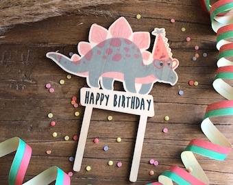 Cake Topper Dino Wood Colored Children's Birthday Party Cake Topper Kids Cake Birthday Birthday Happy Birthday Dinosaur Colorful