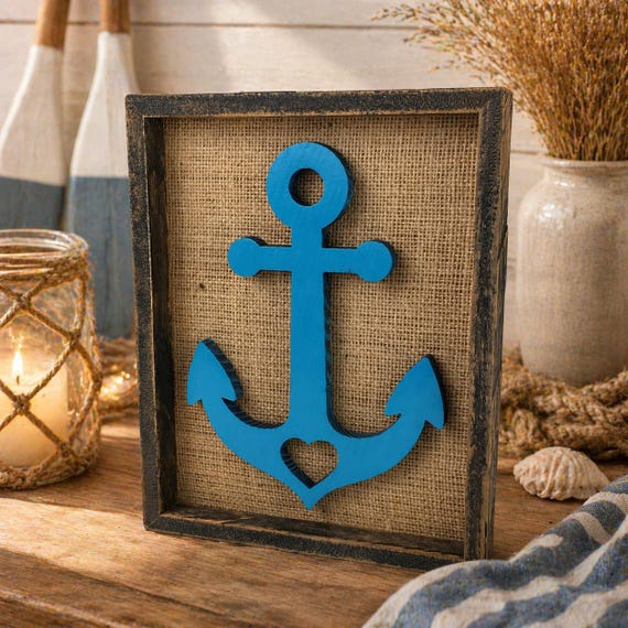 Anchor with heart, decorative picture, maritime picture, home decor, wall decoration, coastal wall art, wooden wall decor, Baltic Sea
