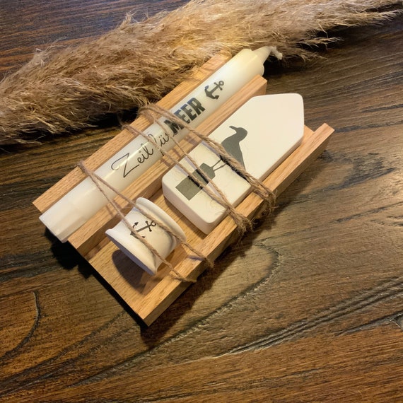 Gift set candle sea anchor oak wood raysin mold seagull ahoy North Sea moin anchorage Baltic Sea thank you gift maritime