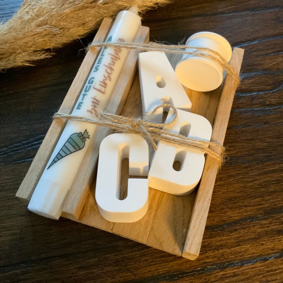 Gift set school enrollment WITHOUT candle ABC candle holder Raysin candle holder school child gift idea puff cake oak wood gift