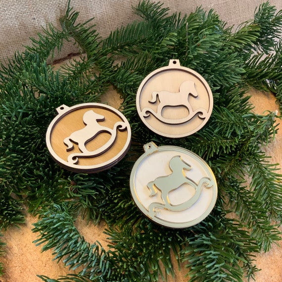 Pendant Rocking Horse Christmas Christmas Tree Decorations Christmas Tree Gold Wood xmas
