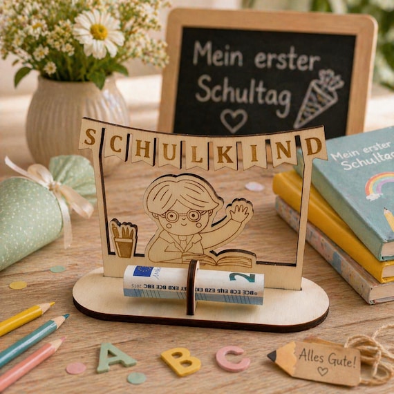 Schoolchild 2025 Gift Wooden Money Display School First Day of School First Grade Boy Back to School