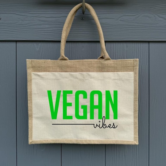 Bag Jute Shopper Tote Bag Vegan Vibes shopping bag Cotton Market Bag Gift Personalized Jute Bag Shopping Bag Organic Eco