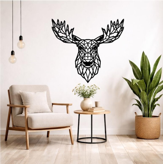 Elk Wall Decor Wood Geometric Silhouette | Modern Animal Wall Decoration Wall Art Modern Black or Colored Woodland Animal