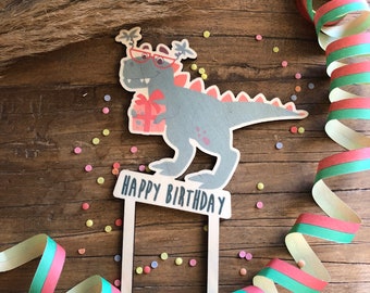 Cake Topper Dino Wood Colored Children's Birthday Party Cake Topper Kids Cake Birthday Birthday Happy Birthday Dinosaur Colorful