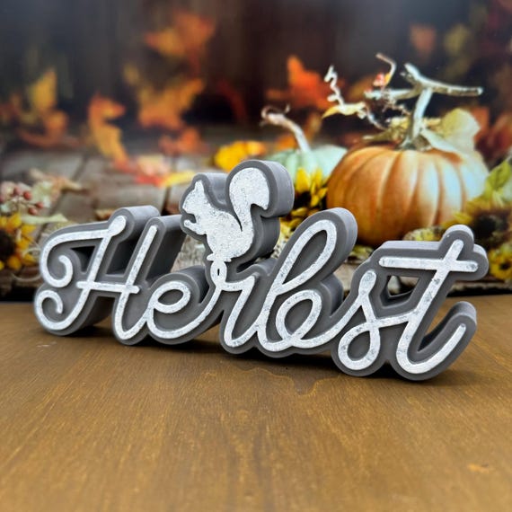 Autumn decoration figure stand country style decoration lettering concrete look squirrel shabby chic home