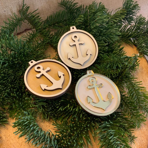Pendant Christmas xmas Christmas Decoration Gold Wood Anchor Maritime Christmas Ball Gift
