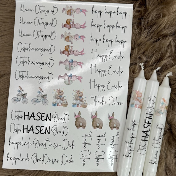 Candle sticker Easter bunny candles sticker foil water slide film candle tattoo gift Easter bunny Happy Easter bunny greeting