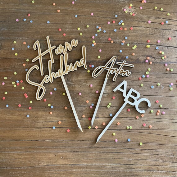Cake Topper Set of 3 Cake Topper Topper Wood Gift for School Pendant Wall Decoration Reminder Personalized Desired Name 2023 Decoration