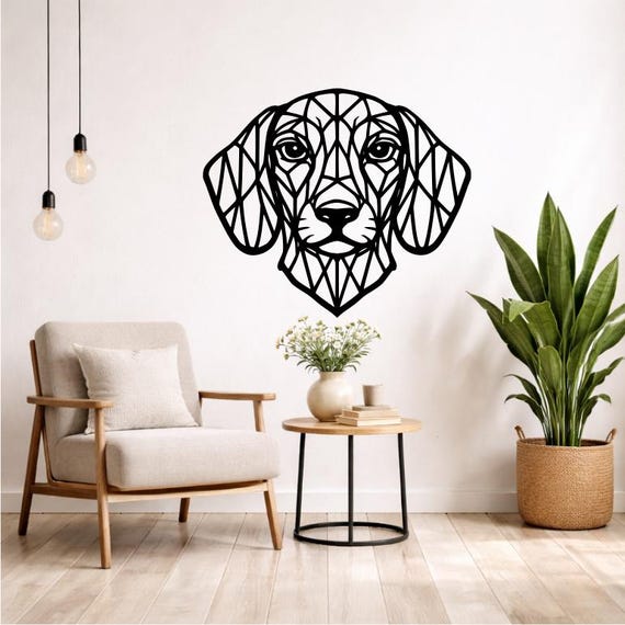 Dachshund Wall Decor Wood Geometric Silhouette | Modern Animal Wall Decoration Wall Art Modern Black or Colored Woodland Animal