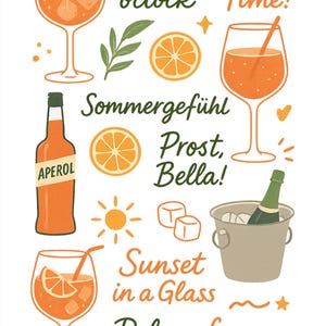 Rub On Sticker Aperol A5 – Summer Sticker Sheet Transparent – Spritz Time Decoration – Sunset DIY Rub On Stickers for Candles, Glasses, Journaling