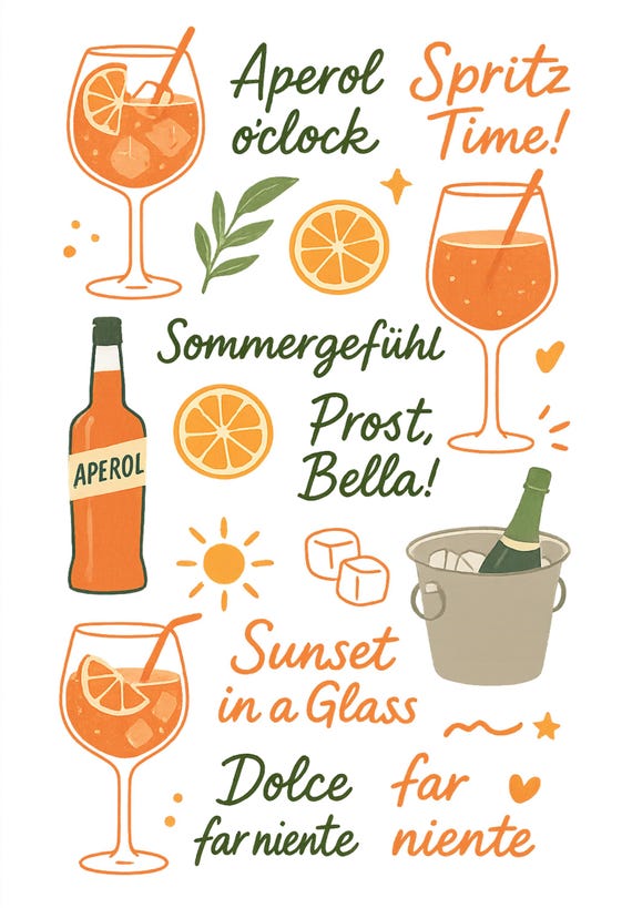 Rub On Sticker Aperol A5 – Summer Sticker Sheet Transparent – Spritz Time Decoration – Sunset DIY Rub On Stickers for Candles, Glasses, Journaling