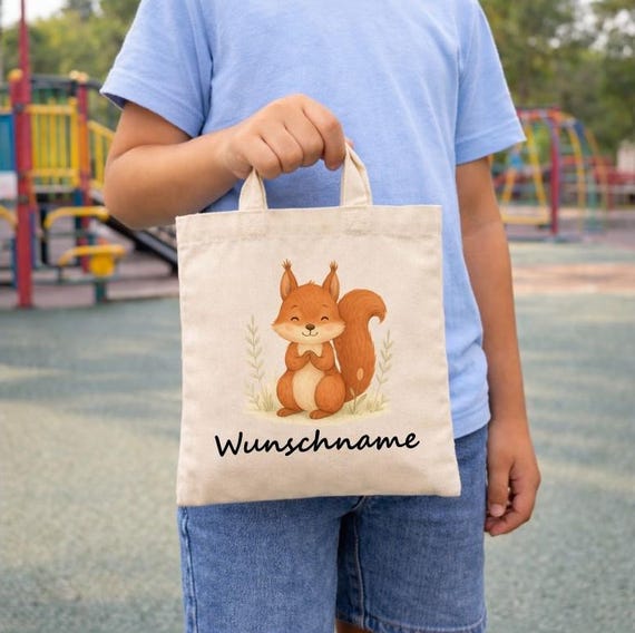 Personalized squirrel kindergarten bag, change of clothes, gym bag, sports bag, tote bag, fabric bag, printed design