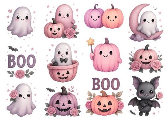 Rub On Transfer A5 Halloween Pumpkins Pastel Pink | Scratch-off images for candles, scrapbooking, DIY, crafts & autumn decoration Pumpkin Boo