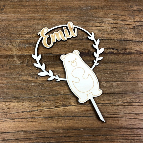 Topper Forest Animals Name Birthday Bear Desired Name Plug Wood Cake Cake Children's Birthday Cake Topper Party Individual Animals Cake